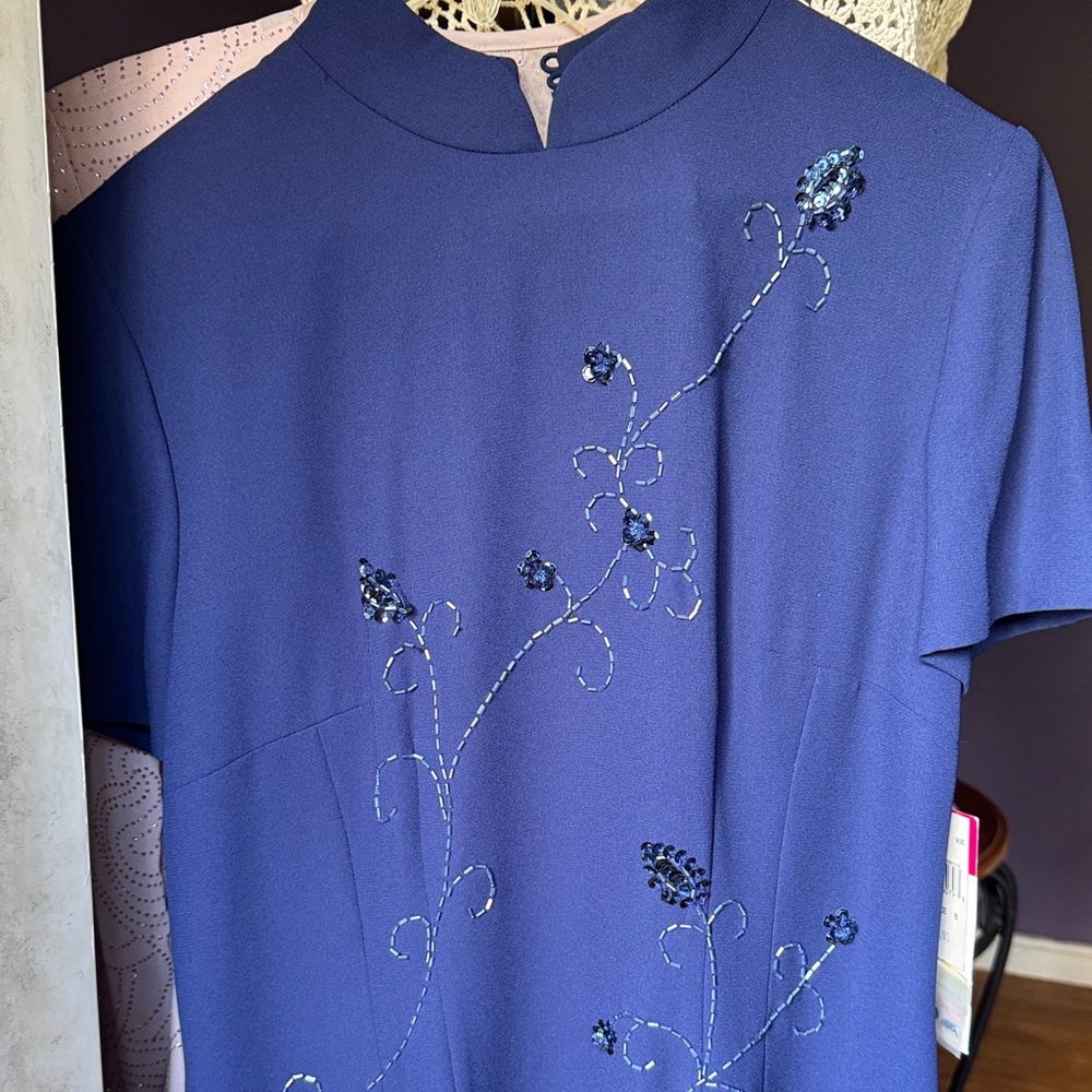 Maggy London Navy Dress with Floral Embroidery